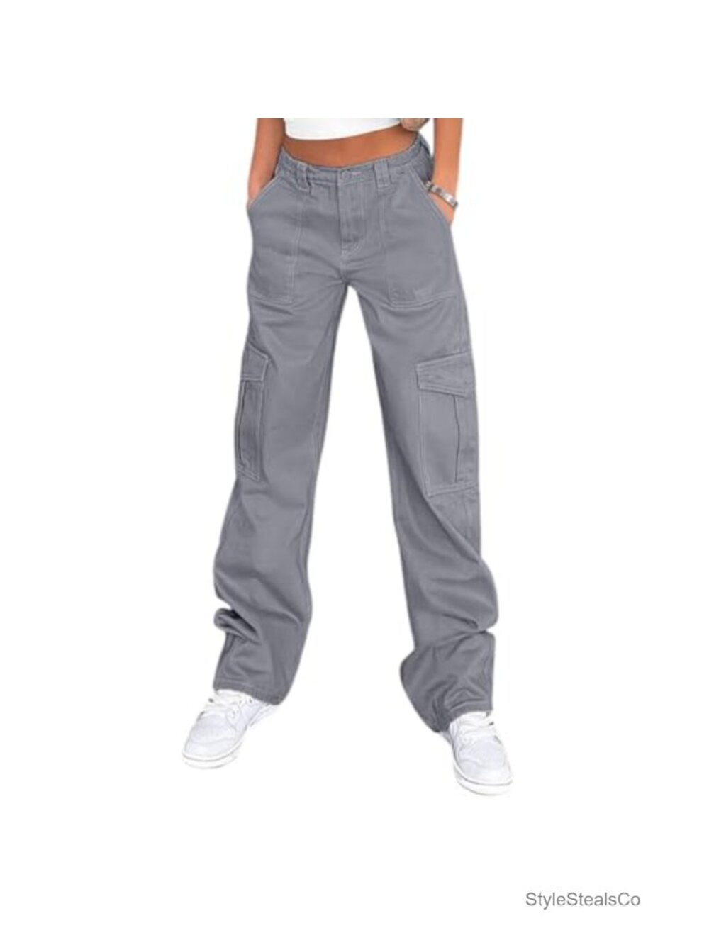 Women's Cargo Pants High Waisted Baggy Wide Leg 6 Pockets Stretchy Y2K